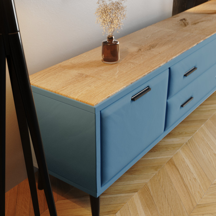 Тумба ТВ интерьерная 2,0 Пай светло-голубой/мдф дуб канадский