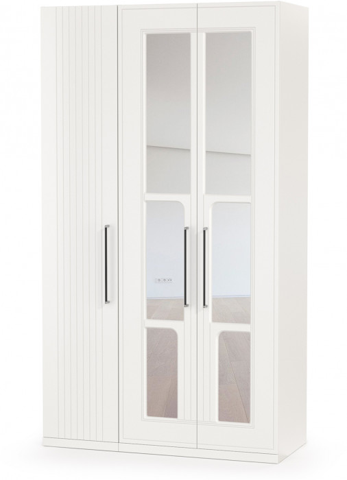 Валенсия Спальня Шкаф для одежды 3-х створчатый с зеркалами, цвет ЛДСП белый шагрень/МДФ белый шагрень, ШхГхВ 126х54,2х225,3 см., универсальная сборка
