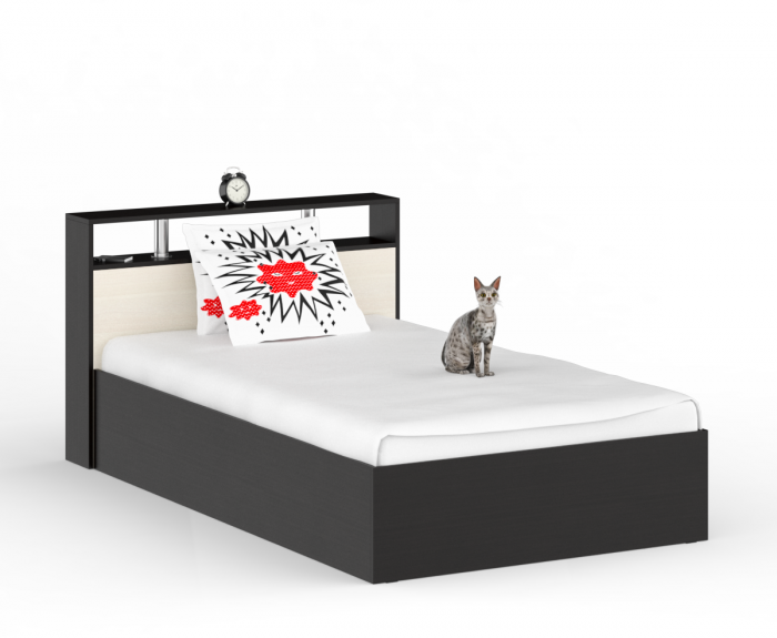 Камелия Кровать 1200 + две тумбы, цвет венге/дуб лоредо, ШхГхВ 236х217х78,2 см., сп.м. 1200х2000 мм., без матраса, основание есть