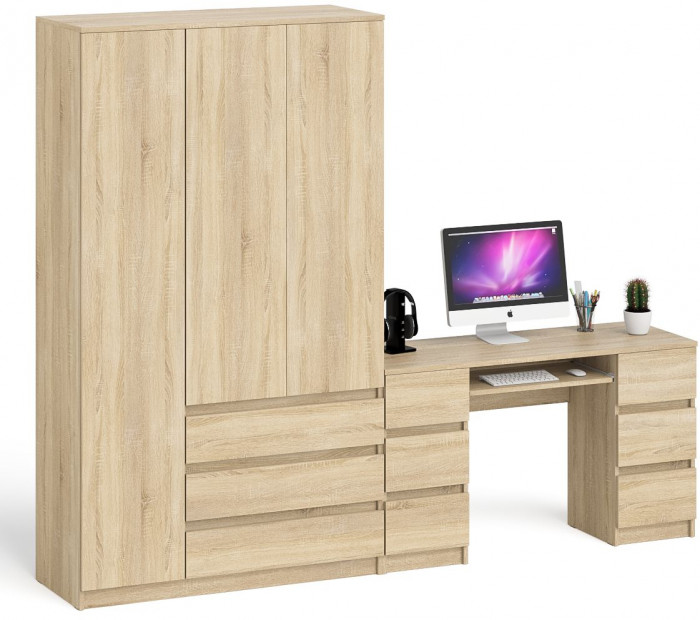 Мори Стол компьютерный МС-2 + Шкаф МШ1200.1, цвет дуб сонома, ШхГхВ 255,8х50,4х209,6 см., универсальная сборка
