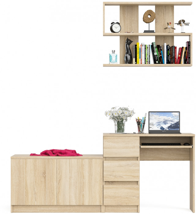 Мори Стол компьютерный МС-6 левый + Тумба МА900.1 + Полка 900, цвет дуб сонома, ШхГхВ 180,4х50,4х209,6 см., НЕ универсальная сборка
