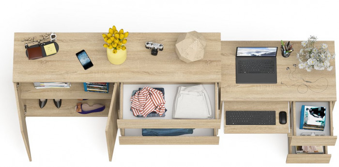 Мори Стол компьютерный МС-6 правый + Комод МК1600.1, цвет дуб сонома, ШхГхВ 250,4х50х94 см., выдвижные ящики справа, НЕ универсальная сборка