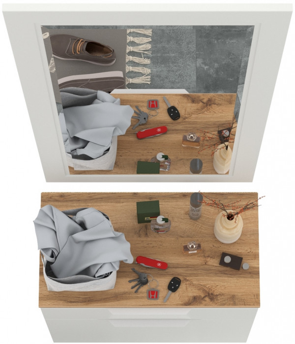 Октава Прихожая 38, цвет белый шагрень/дуб крафт золотой/фасады МДФ белый шагрень, ШхГхВ 64,9х35,4х197 см.