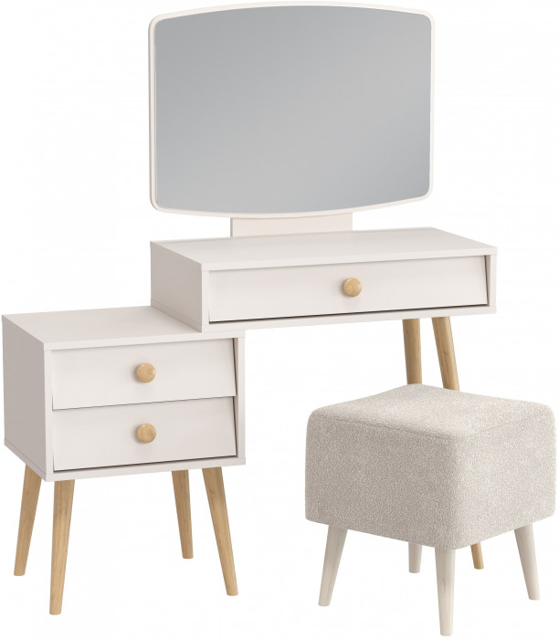 Афина Спальня 4-25901М1к.с. Трюмо + Банкетка 6-5133ТКВмол Куби, кашемир серый/ткань молоко