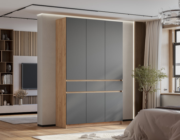 Шкаф 3-х створчатый "Багира" ШК-08 Крафт/Графит