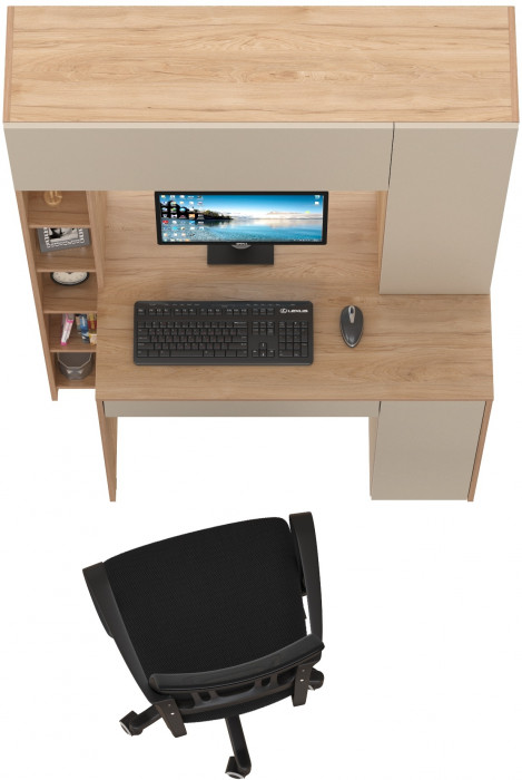 Стол компьютерный Комфорт 12.71 + кресло 103 чёрное, цвет гикори рокфорд натуральный/сатин, ШхГхВ 116,7х60,2х165,4 см., НЕ универсальная сборка