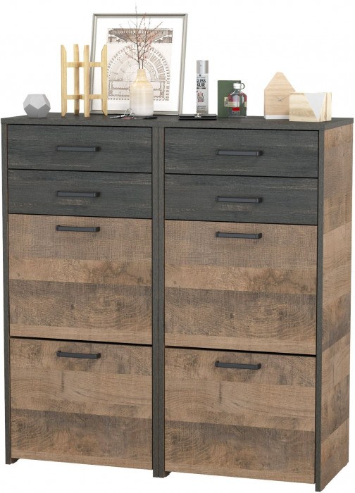 Трувор 13.241.06 Тумба для обуви + 13.241.06 Тумба для обуви, цвет дуб гранж песочный/интра, ШхГхВ 100х37х106,9 см.