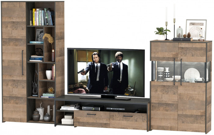 Трувор Гостиная 062, цвет дуб гранж песочный/интра, ШхГхВ 328,6х45,4х194,2 см., универсальная сборка