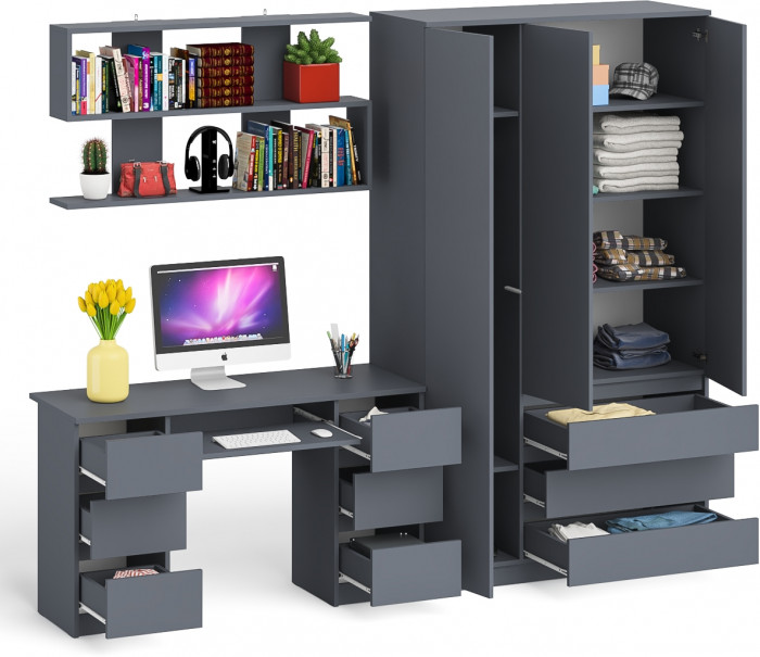 Мори компьютерный стол МС-2 + Шкаф МШ1200.1 + Полка 1200, графит
