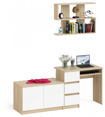 Мори Стол компьютерный МС-6 левый + Тумба МА900.1 + Полка 900, цвет дуб сонома/белый, ШхГхВ 180,4х50,4х209,6 см., НЕ универсальная сборка