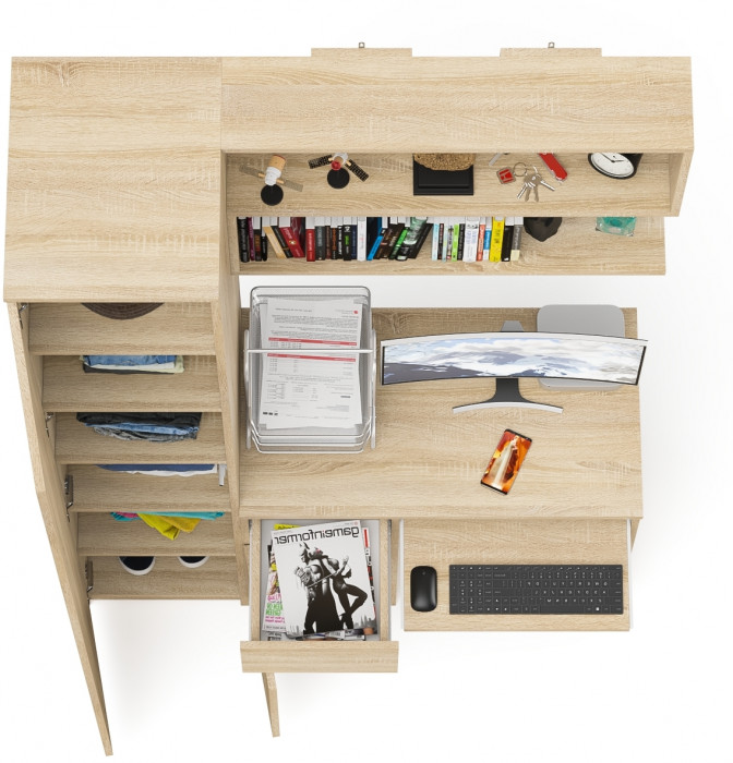 Мори компьютерный стол МС-1 левый + Пенал МШ400.1 + Полка 900, дуб сонома