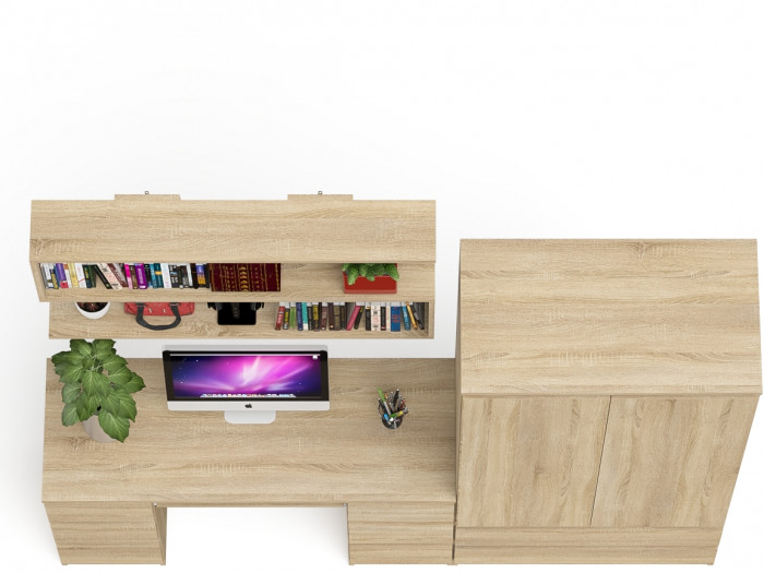 Мори компьютерный стол МС-2 + Шкаф МШ900.1 + Полка 1200, дуб сонома