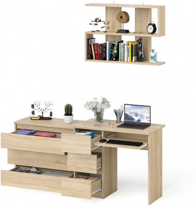 Мори Стол компьютерный МС-6 левый + Комод МК800.1 + Полка 900, цвет дуб сонома, ШхГхВ 170,4х50х209,6 см., НЕ универсальная сборка