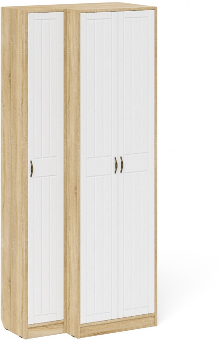 Прихожая П-6 Шкаф + Пенал, цвет дуб сонома/фасады МДФ белое дерево фрезеровка прованс, ШхГхВ 90х50х210 см., универсальная сборка