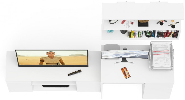 Мори Стол компьютерный МС-1 правый + Тумба МТВ1200.1 + Полка 900, цвет белый, ШхГхВ 210,4х50х209,6 см., НЕ универсальная сборка