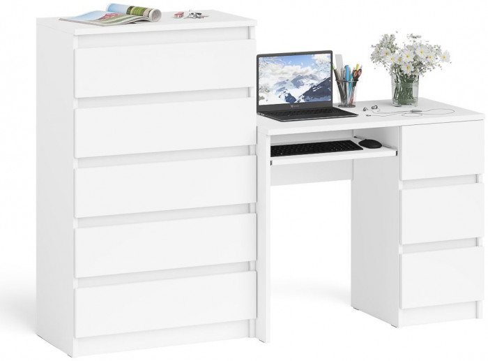 Мори Стол компьютерный МС-6 правый + Комод МК700.5, цвет белый, ШхГхВ 160,4х50х114 см., выдвижные ящики справа, НЕ универсальная сборка