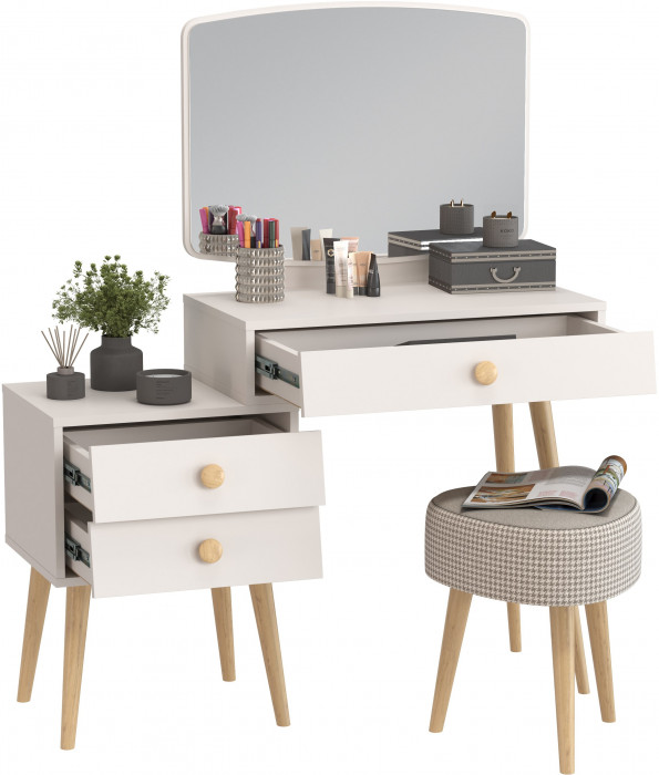 Афина Спальня 4-25901М1к.с. Трюмо + Банкетка 6-5134ТКбеж Ева, кашемир серый/ткань бежевая