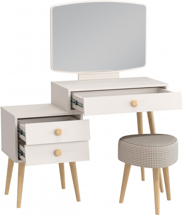 Афина Спальня 4-25901М1к.с. Трюмо + Банкетка 6-5134ТКбеж Ева, кашемир серый/ткань бежевая