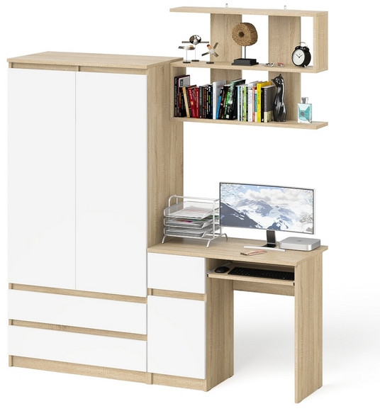 Мори компьютерный стол МС-1 левый + Шкаф МШ900.1 + Полка 900, дуб сонома/белый