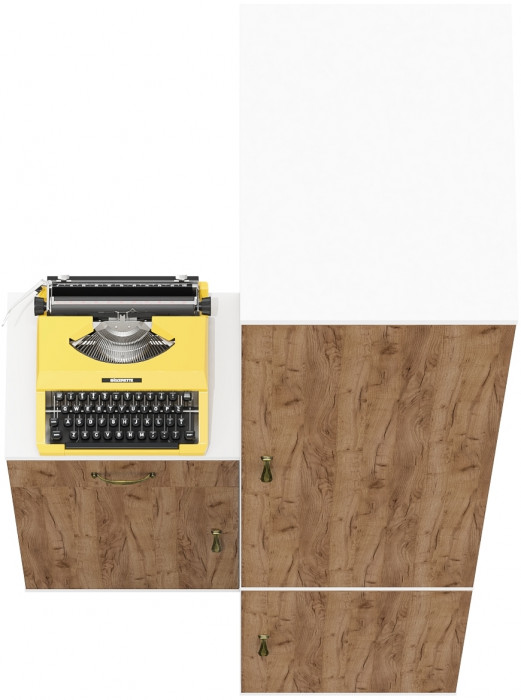 Лидер-8 Пенал МД 23Б + Тумба МД 3.15, цвет белый шагрень/крафт золото, ШхГхВ 80х50х190 см., универсальная сборка