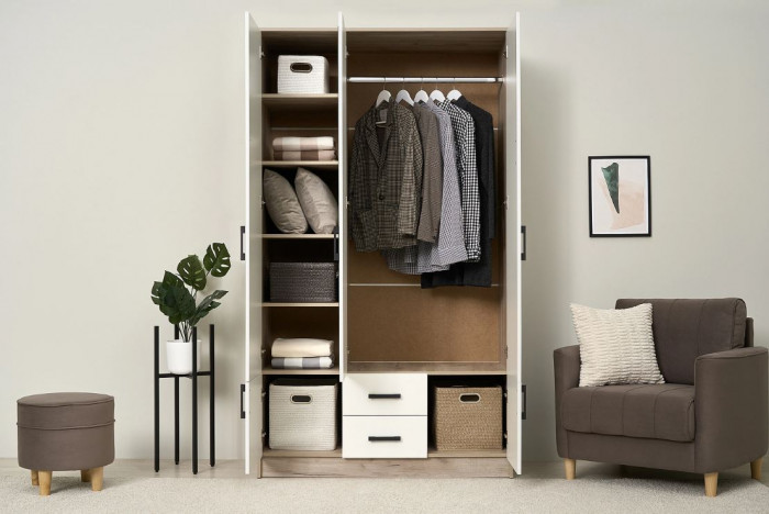 мс для спальни Ронда ШК-3 дуб крафт серый/белый