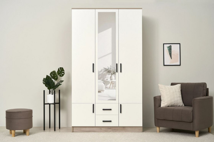 мс для спальни Ронда ШК-3 дуб крафт серый/белый