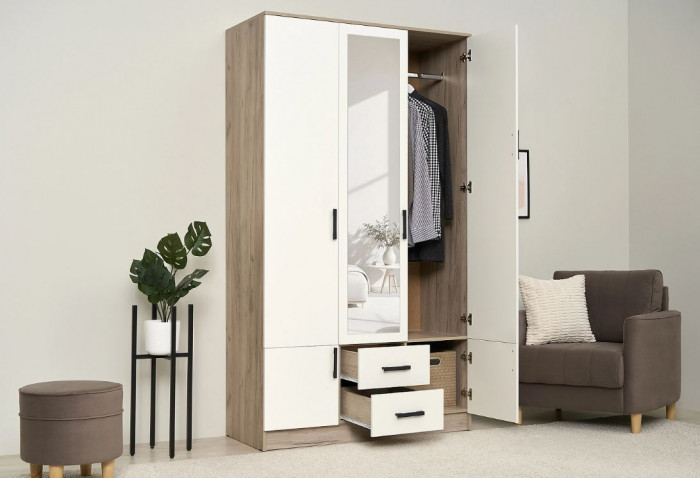 мс для спальни Ронда ШК-3 дуб крафт серый/белый