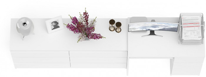 Мори Стол компьютерный МС-1 правый + Комод МК1380.6, цвет белый, ШхГхВ 228х50х76,6 см., выдвижной ящик справа, НЕ универсальная сборка