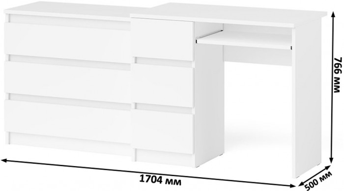 Мори Стол компьютерный МС-6 левый + Комод МК800.1, цвет белый, ШхГхВ 170,4х50х76,6 см., выдвижные ящики слева, НЕ универсальная сборка