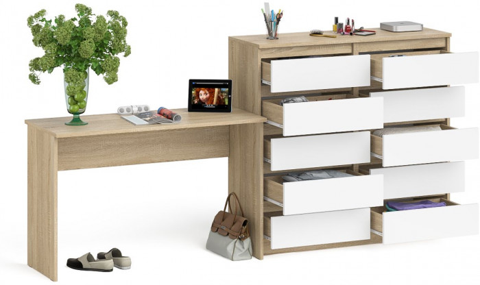 Мори Стол письменный МСП1200.1 + Комод МК1200.10, цвет дуб сонома/белый, ШхГхВ 240,8х50х115 см., универсальная сборка
