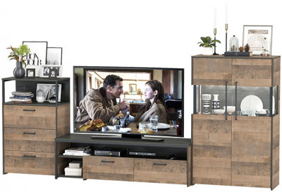 Трувор Гостиная 066, цвет дуб гранж песочный/интра, ШхГхВ 301,6х45,4х135,3 см., универсальная сборка