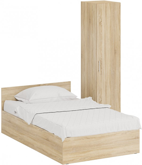 Кровать 1200 + Пенал Стандарт, цвет дуб сонома, ШхГхВ 123,5х203,5х70 + 45х52х200 см., сп.м. 1200х2000 мм., без матраса, основание есть