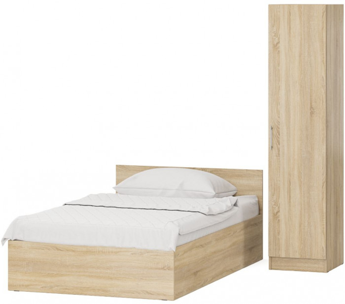 Кровать 1200 + Пенал Стандарт, цвет дуб сонома, ШхГхВ 123,5х203,5х70 + 45х52х200 см., сп.м. 1200х2000 мм., без матраса, основание есть