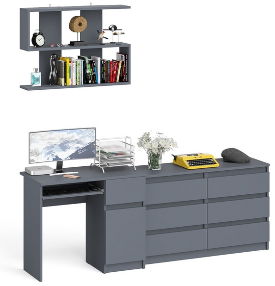 Мори Стол компьютерный МС-1 правый + Комод МК1200.6 + Полка 900, цвет графит, ШхГхВ 210,4х50х209,6 см., НЕ универсальная сборка
