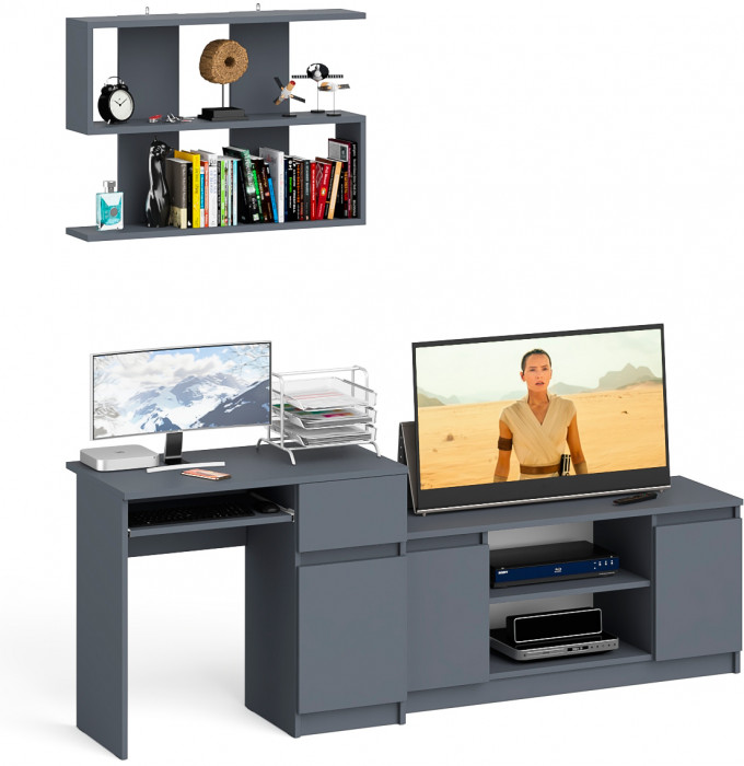 Мори Стол компьютерный МС-1 правый + Тумба МТВ1200.1 + Полка 900, цвет графит, ШхГхВ 210,4х50х209,6 см., НЕ универсальная сборка