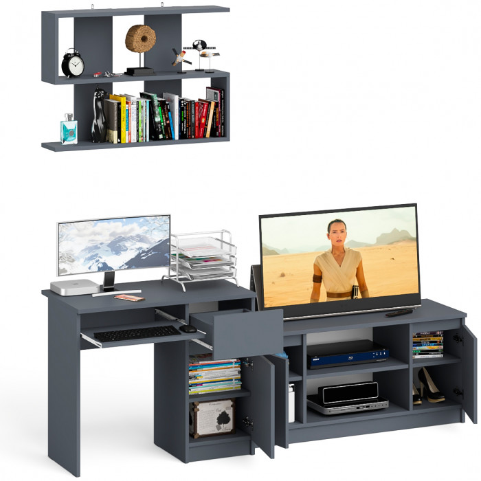 Мори Стол компьютерный МС-1 правый + Тумба МТВ1200.1 + Полка 900, цвет графит, ШхГхВ 210,4х50х209,6 см., НЕ универсальная сборка