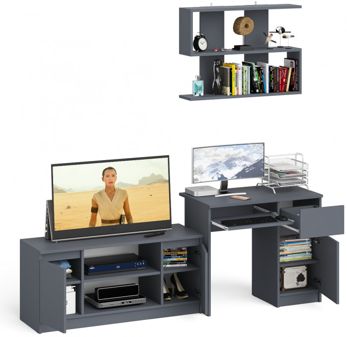 Мори Стол компьютерный МС-1 правый + Тумба МТВ1200.1 + Полка 900, цвет графит, ШхГхВ 210,4х50х209,6 см., НЕ универсальная сборка