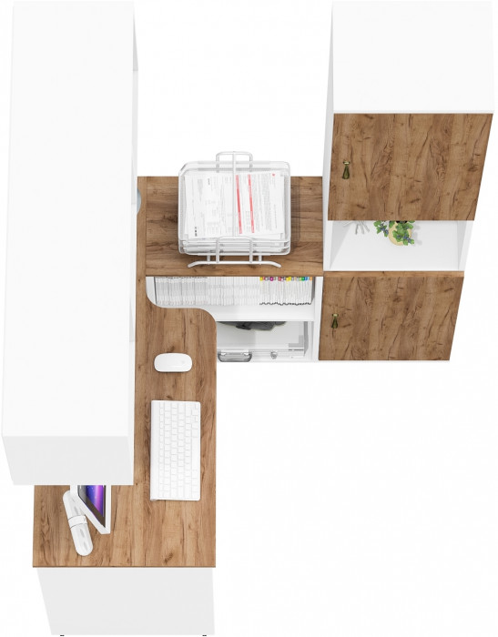 Лидер-8 Стол + Полка + Пенал, белый шагрень/крафт золото