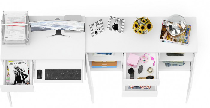 Мори Стол компьютерный МС-1 левый + Комод МК1200.3, цвет белый, ШхГхВ 210,4х50х76,6 см., выдвижной ящик слева, НЕ универсальная сборка