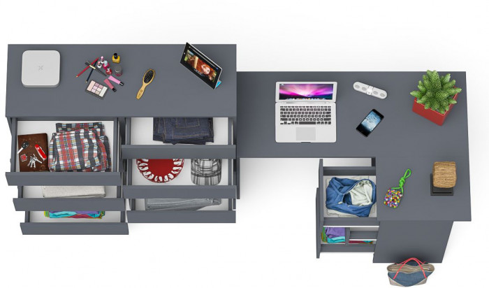 Мори Стол компьютерный МС-16 правый + Комод МК1200.10, цвет графит, ШхГхВ 244,8х84,9х115 см., выдвижные ящики справа, НЕ универсальная сборка
