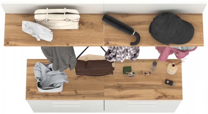 Октава Прихожая 07, цвет белый шагрень/дуб крафт золотой/фасады МДФ белый шагрень, ШхГхВ 129,8х35,4х197 см.