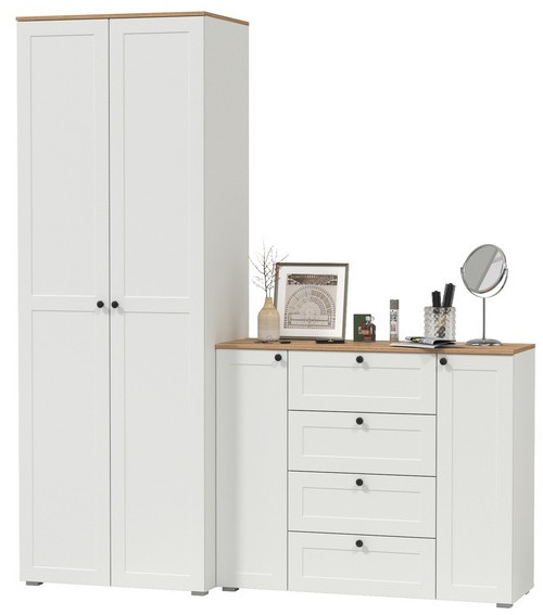 Остин Прихожая 04, белый шагрень/дуб крафт золотой