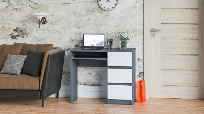 Мори Стол компьютерный МС-6 правый, цвет графит/белый, ШхГхВ 90х50х76,6 см., выдвижные ящики справа, НЕ универсальная сборка