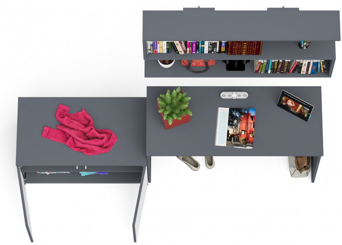 Мори Стол письменный МСП1200.1 + Тумба МА900.1 + Полка 1200, цвет графит/белый, ШхГхВ 210,8х50,4х209,6 см., универсальная сборка