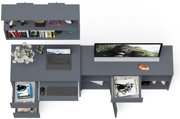 Мори компьютерный стол МС-6 левый + Тумба МТВ1204.1 + Полка 900, графит