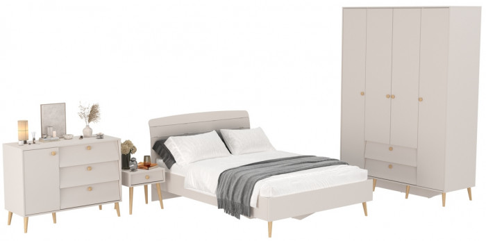 Афина Спальня 30-1400, цвет кашемир серый, сп.м. 1400х2000 мм., б/м, основание есть - фанера