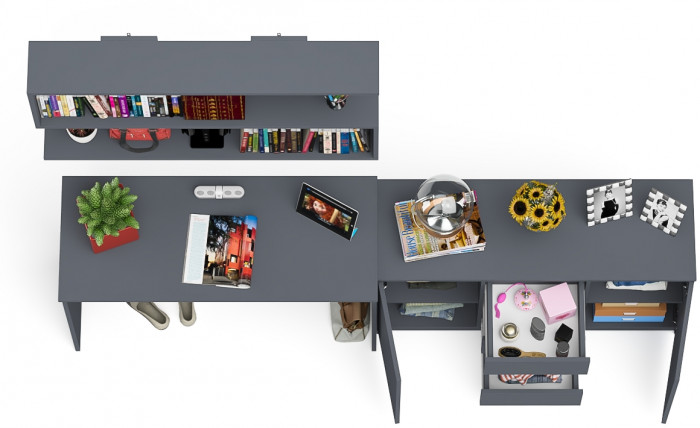 Мори Стол письменный МСП1200.1 + Комод МК1200.3 + Полка 1200, цвет графит, ШхГхВ 240,8х50х209,6 см., универсальная сборка