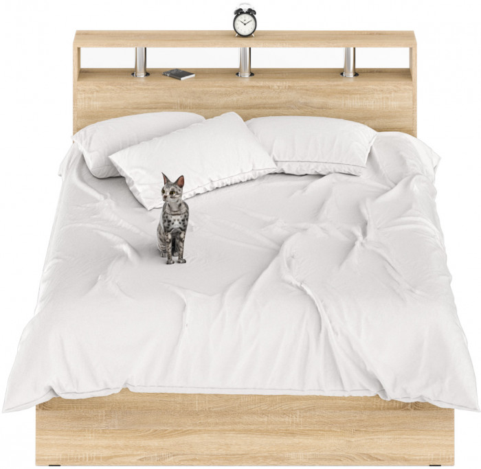 Камелия Кровать 1400, цвет дуб сонома, ШхГхВ 143,5х217х78,2 см., сп.м. 1400х2000 мм., без матраса, основание есть