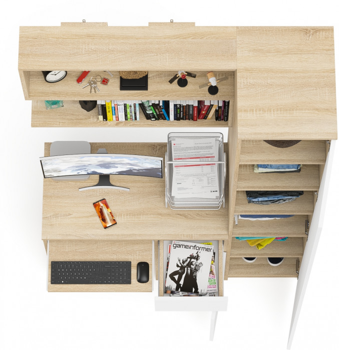 Мори компьютерный стол МС-1 правый + Пенал МШ400.1 + Полка 900, дуб сонома/белый