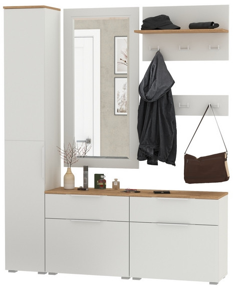 Октава Прихожая 44, белый шагрень/дуб крафт золотой/фасады МДФ белый шагрень